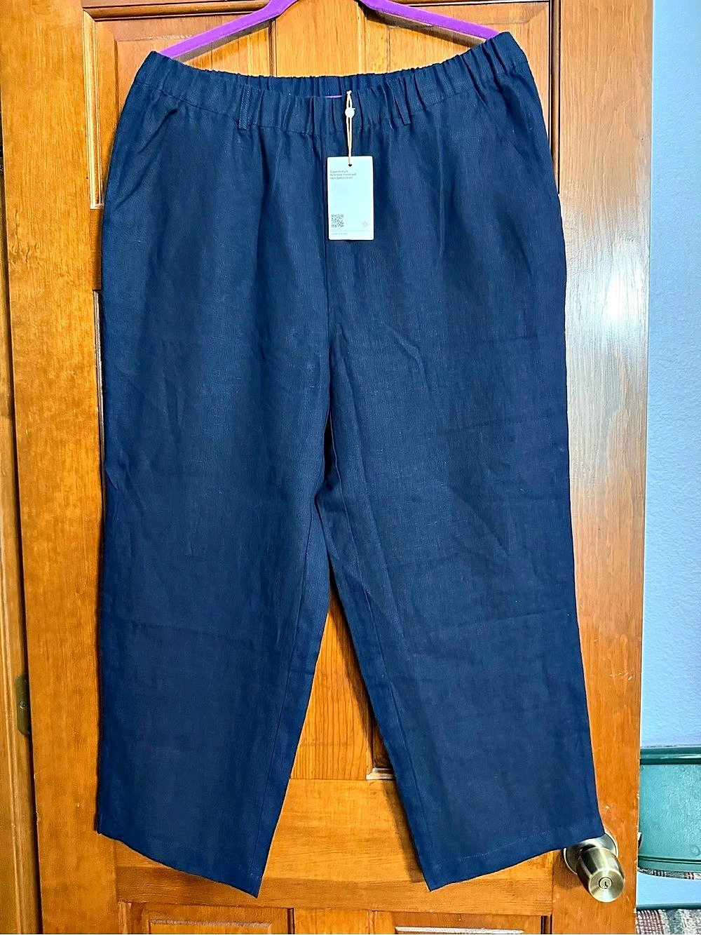 Quince 100% European Linen Pants Wide Leg Pants in Blue Size Large